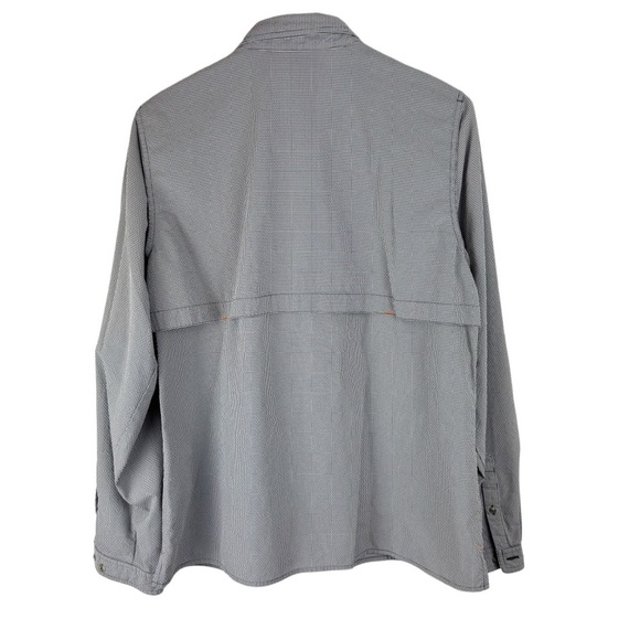 Orvis Navy Gray Casual Button Down Textured Fabric Roll Tab Fishing Shirt Sz L - Picture 2 of 12